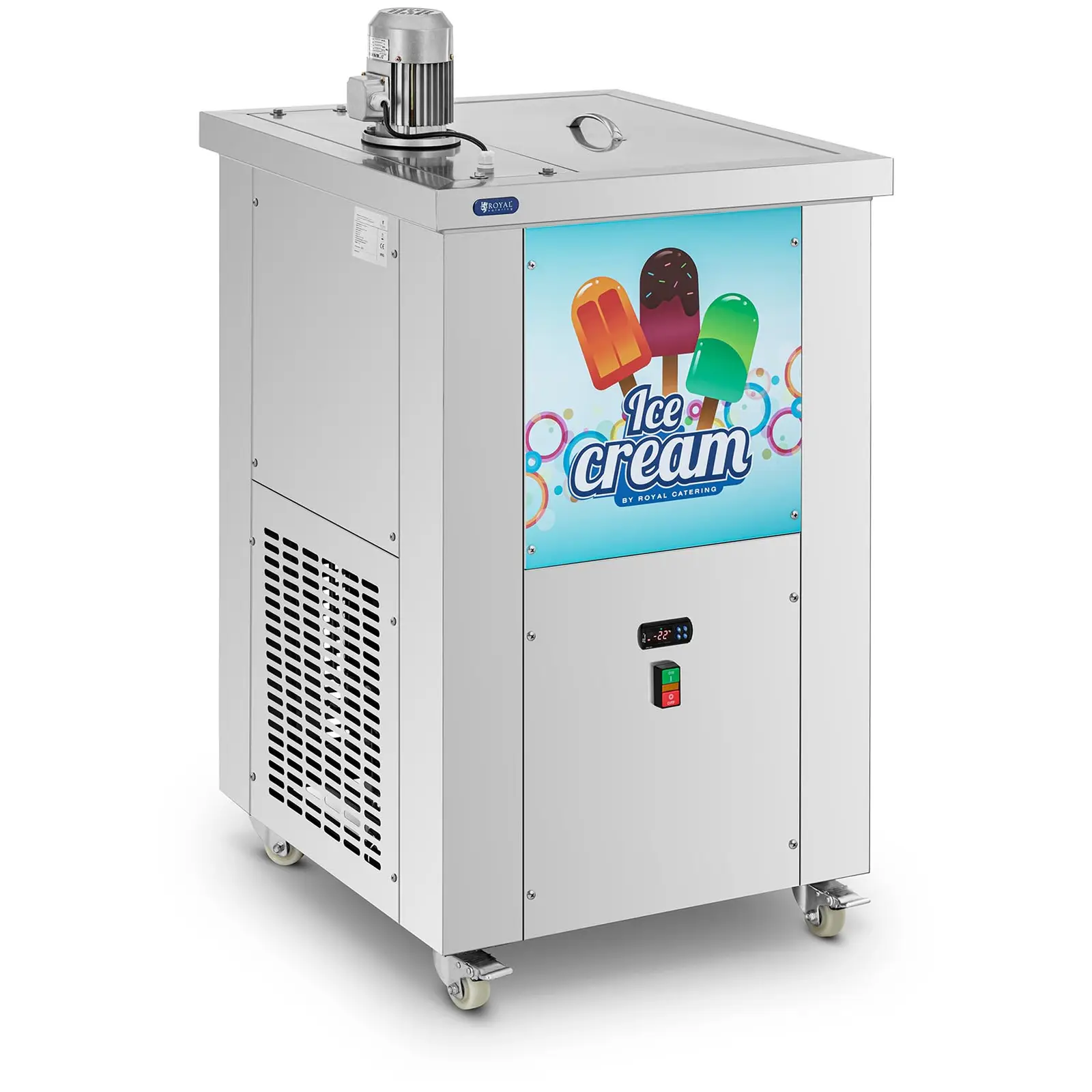 Máquina de gelados - para gelados em palito - 2 moldes: 75 + 110 ml - 80 unidades (15 min) / 6000 unidades (dia) - Royal Catering