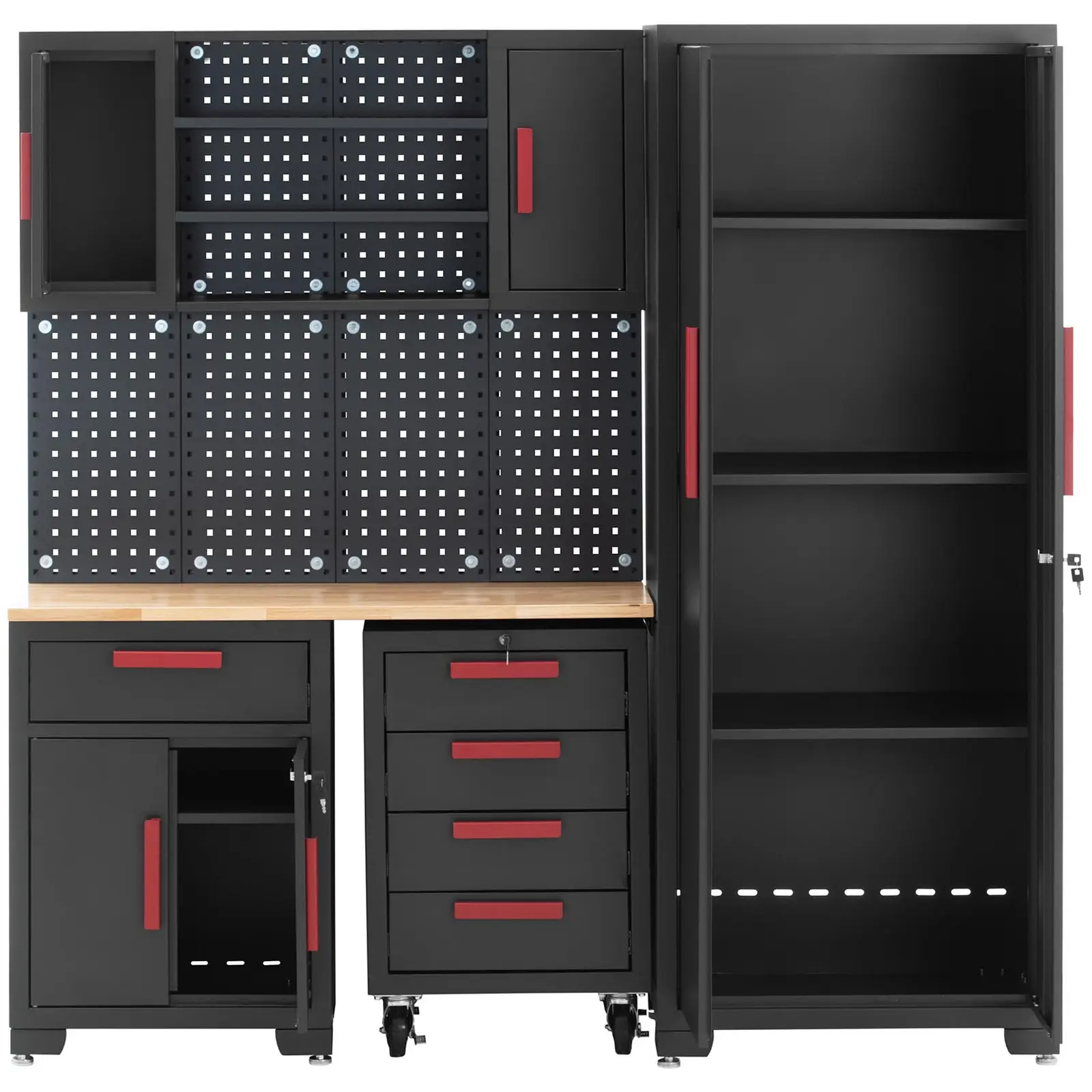 Armário de oficina - modular - topo 120,3 x 42,7 x 2,5 cm - parede perfurada - armário sobre rodas - bloqueável