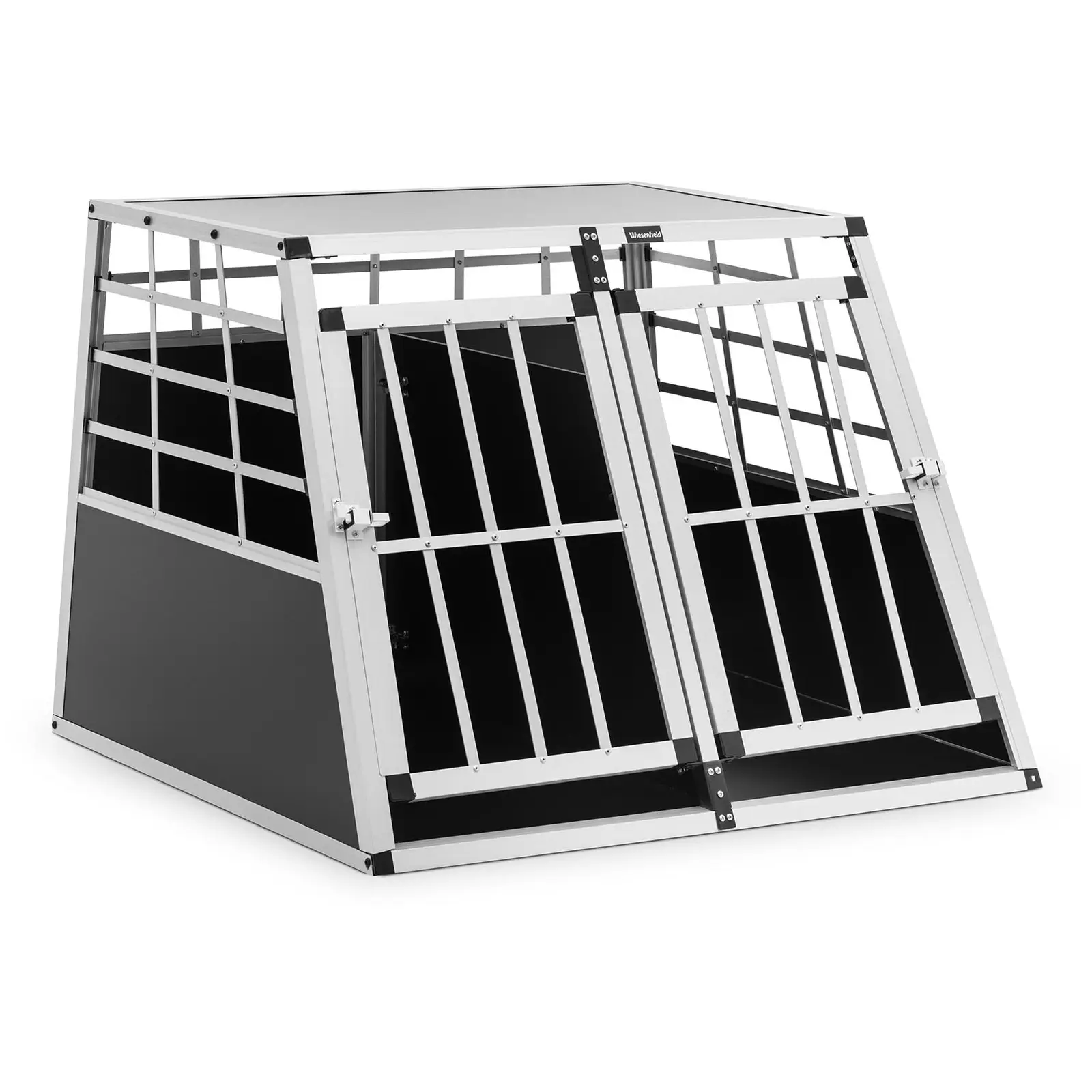 Caixa de transporte para cães - alumínio - forma trapezoidal - 95 x 85 x 70 cm - com divisória