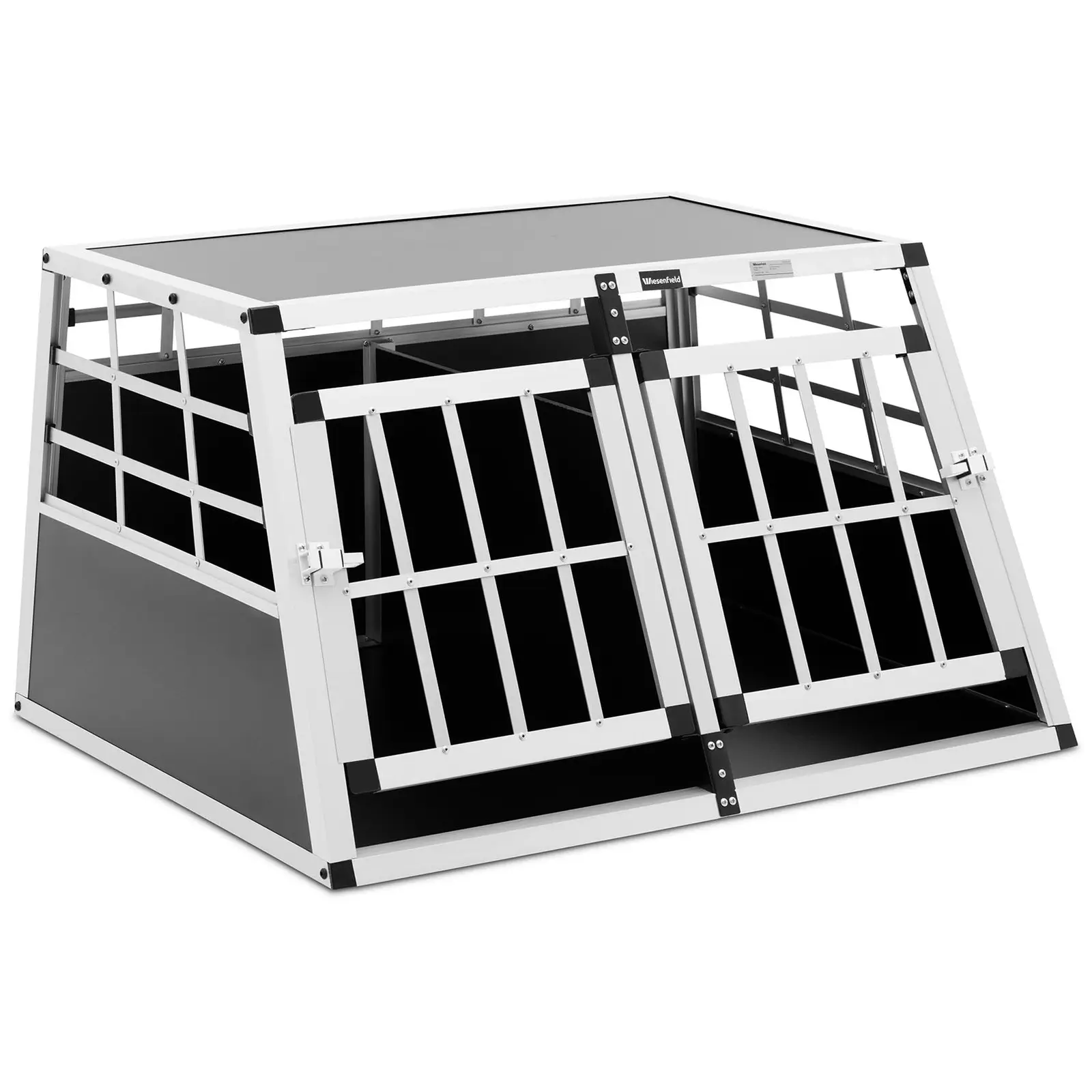 Caixa de transporte para cães - alumínio - forma trapezoidal - 70 x 90 x 50 cm - com divisória